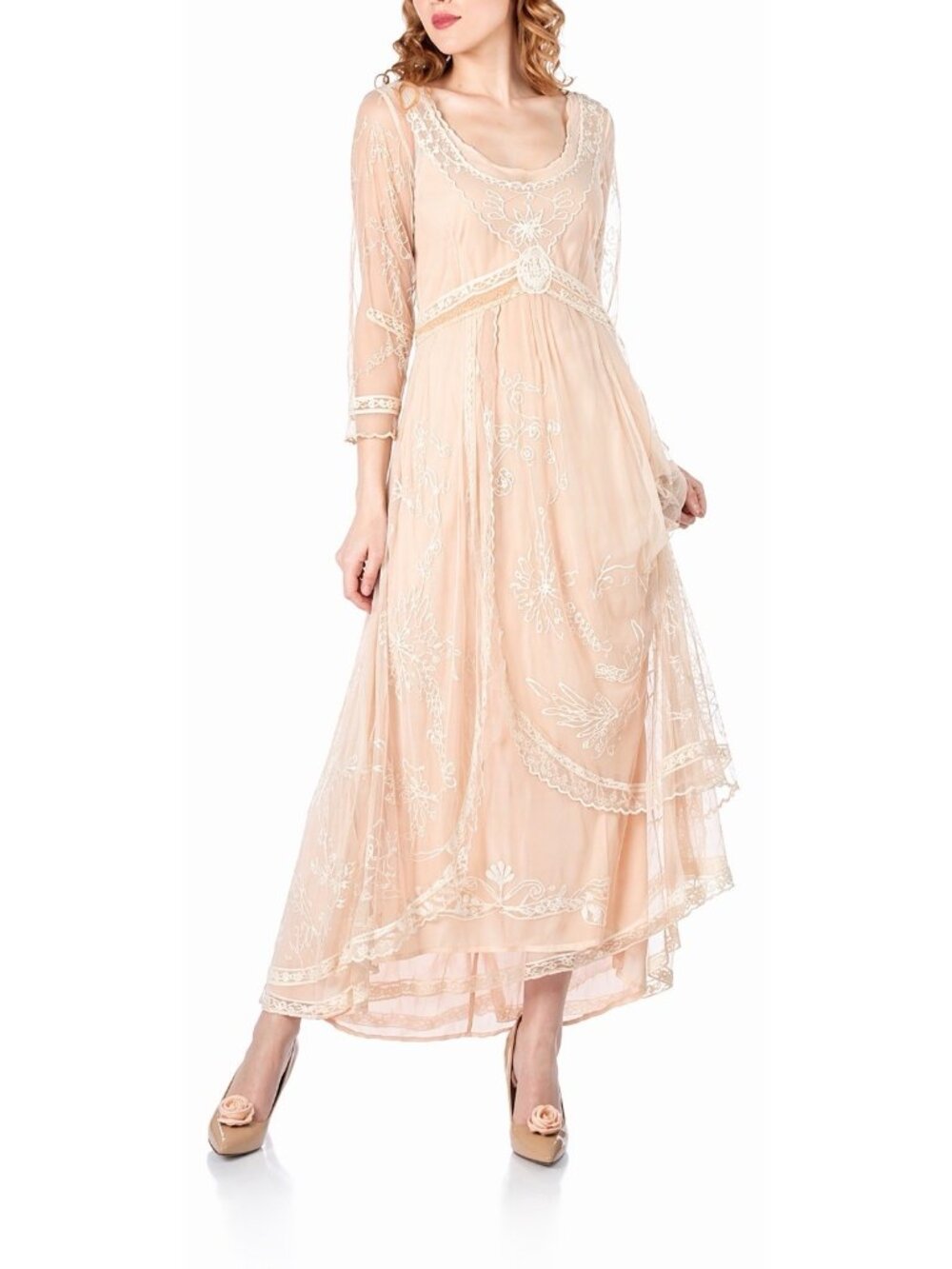 Nataya DT Abbey Bridgerton Sheer Boho Overlay MIDI Romantic Cottagecore Dress S